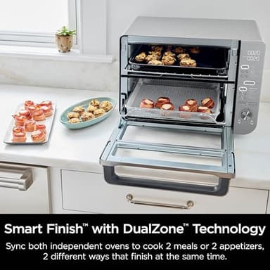 Ninja Countertop Oven Double Stack XL & Air Fryer with Pro Cook System, 12-in-1, Flexdoor, FlavorSeal, SMART FINISH with DualZone Technology, Air Fryer, Bake, Broil, Reheat, Stainless Steel, DCT651 (Renewed) - Image 3