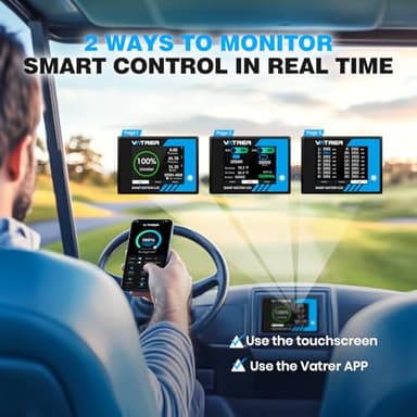 VATRER POWER 48V 105Ah Narrow Lithium Golf Cart Battery, Built-in Smart 200A BMS, with Touch Monitor & APP, 4000+ Cycles LiFePO4 Battery, Max 10.24kW Power Output, 2C Discharge, Perfect for Golf Carts - Image 6