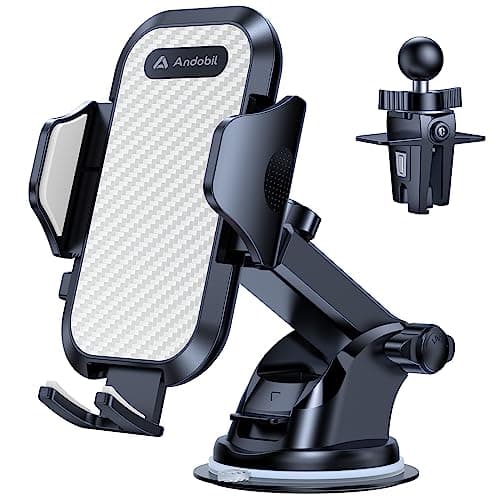 andobil Car Phone Holder Mount (Bumpy Roads Friendly) Military-Grade Phone Holders for Your Car Dashboard Windshield Air Vent Cell Phone Car Mount for iPhone 16 Pro Max 15 14 13, Samsung Silver - Image 1