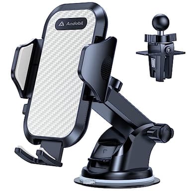 andobil Car Phone Holder Mount (Bumpy Roads Friendly) Military-Grade Phone Holders for Your Car Dashboard Windshield Air Vent Cell Phone Car Mount for iPhone 16 Pro Max 15 14 13, Samsung Silver - Image 1