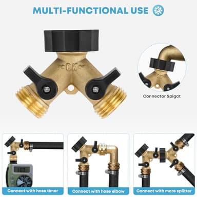 Stanbroil Garden Hose Splitter 2 Way, Heavy Duty Hose Y Splitter with Shutoff Valve, 3/4" Brass Connector Tap Splitter, 2 Packs - Image 6
