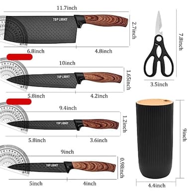 Knife Set, Wiztoynia 6-Piece Black Kitchen Knife Set for Home, Anti-Rust Non-stick Stainless Steel Sharp Chef Knife Set with Universal Knife Block for Kitchen, Ergonomical Design (Black) - Image 3