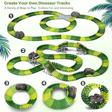 Dinosaur Toys,Create A Dinosaur World Road Race,Flexible Track Playset and 2 pcs Cool Dinosaur car for 3 4 5 6 Year & Up Old boy Girls Best Gift - Image 4