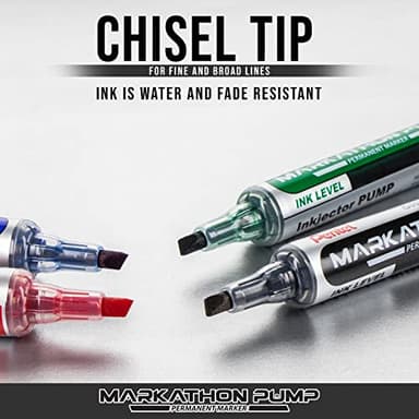Pentel Markathon Pump Permanent Marker, Chisel Tip, Assorted Colors, 4 Pack (NLF60XBP4M) - Image 9