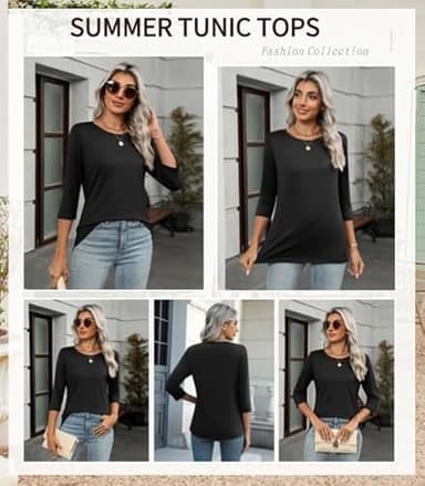 Zeagoo 3/4 Sleeve Shirt Basic Tees Womens Fall Tops Loose Fit 3 Pack Crewneck Casual Blouses Tredy Clothing Plain Tops - Image 4