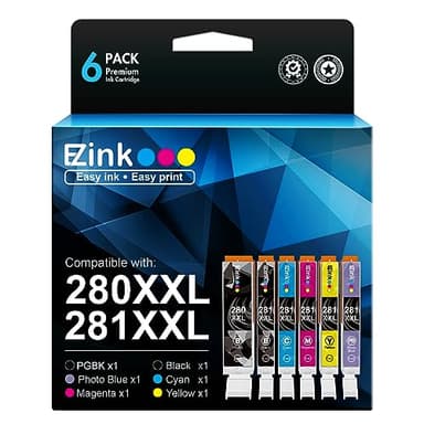 E-Z Ink Compatible TS9120 Ink Cartridge Replacement for Canon PGI-280XXL CLI-281XXL PGI 280XXL CLI 281XXL to use with PIXMA TS8320 TS8220 TS8120 (PGBK, Black, Photo Blue, Cyan, Magenta, Yellow) 6 Pack - Image 1