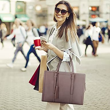 ECOSUSI Laptop Bag For Women 15.6 Inch Work Tote Bags PU Leather Computer Purse For Business Office With 3 Layer Compartments - Image 2