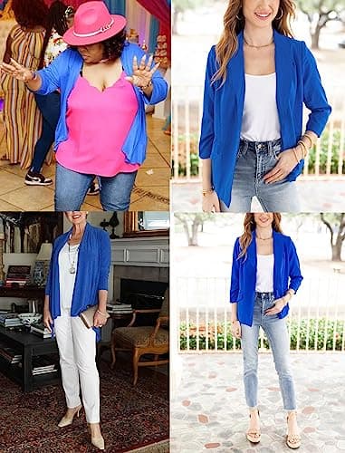 Yekaty Women's Open Front Royal Blue 3/4 Sleeve Lightweight Summer Plus Size Cardigans - Image 5