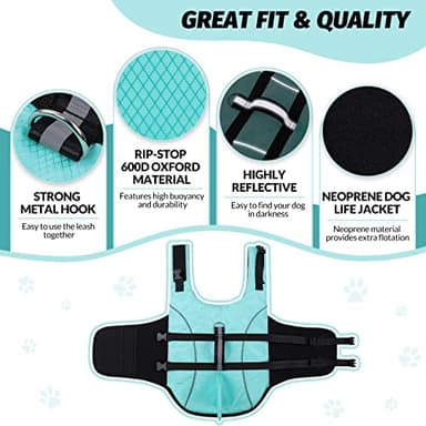 Queenmore Small Dog Shark Life Jacket - High Buoyancy Puppy Life Preserver for Swimming, Boating, Kayaking - Reflective Light Dog Lifesaver with Strong Rescue Handle (Light Blue, XS) - Image 2