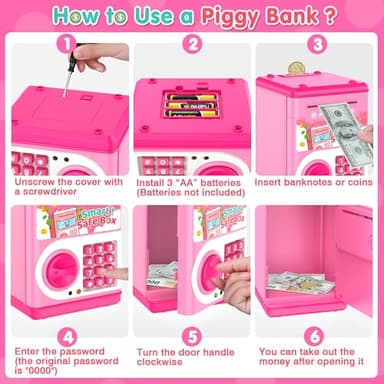 Pink Piggy Bank for Kids with Password Code Lock and Auto Grab Bill Slot, PhilaeEC Real Money Cash Coin Can Saving Box Electronic Money Safe Bank, Hot Gift for 4 7 8 9 10 11 Year Old Boys Girls - Image 6