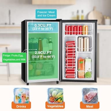 Sweetcrispy 3.2 Cu.Ft Mini Fridge with Freezer Small Refrigerator Single Door Adjustable Thermostat Energy-efficient Low Noise, Compact Fridge for Bedroom, Office, Dorm (Silver Door) - Image 3