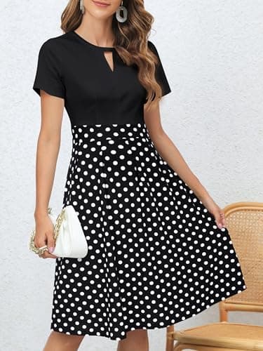 YATHON Women's Vintage Fit and Flare Cocktail Dresses Retro Black White Polka Dot Print Summer Aline Casual Work Swing Dress with Pockets (L, YT018-Black Dot) - Image 3