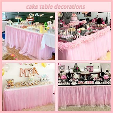 Suppromo 6ft Pink Tulle Table Skirt Baby Shower Tablecloth for Rectangle Tables or Round Tables Pink Ruffle Tutu Table Skirts Desk Skirt for Princess Girls Birthday Party Cake Dessert Decorations - Image 4