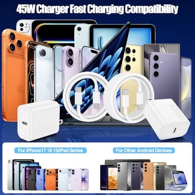 45W USB C Fast Charger for iPhone 17/ Air/16/15 Pro Max,2Pack 10FT Type C Charger Block & Cable, PD 3.0 Super Fast Charging for iPad Pro MacBook Air/Pro M1/M2, AirPods - Image 7
