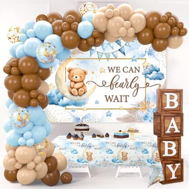 DataMoon We Can Bearly Wait Baby Shower Decorations - Baby Boxes with Letters,Boho Balloons,We Can Bearly Wait Backdrop,Tablecloth for Teddy Bear Baby Shower,Birthday Supplies,Gender Reveal - Image 2