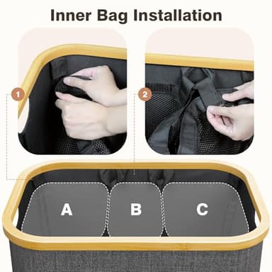 Hampers for Laundry Basket with Lid, 160L Extra Large 3 Section Clothes Divided Organizer for Bedroom, Laundry Room, Dirty Clothing Hamper, Black - Image 2