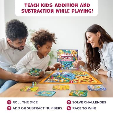 Number Hunter Math Board Game – Addition & Subtraction Adventure for Kids Ages 4-8 – Fun Educational STEM Game for Kindergarten, 1st-3rd Grade, Homeschool & Family Game Night - Image 3