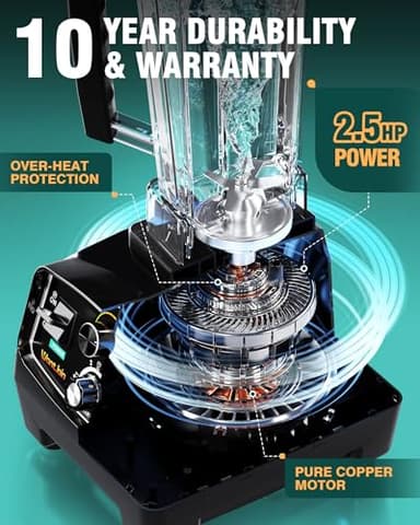 WantJoin Professional Blender, ETL listed 68oz Commercial Blender for kitchen Max 1800W High Power Home and Commercial with Timer, Smoothie Maker 2200ml for Crushing Ice, Frozen Dessert, Soup,fish - Image 5