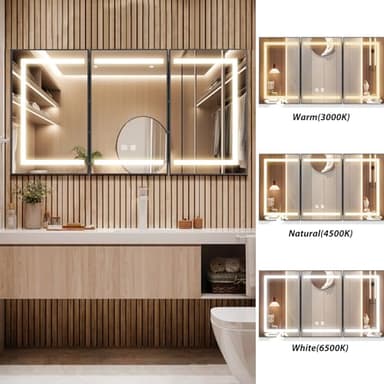 APRILSOUL 48X32 Inch Black Bathroom Medicine Cabinet with Mirror, Recessed or Surface Lighted Medicine Cabinet with 3 Colors Temperature, Dimmable Light - Image 6