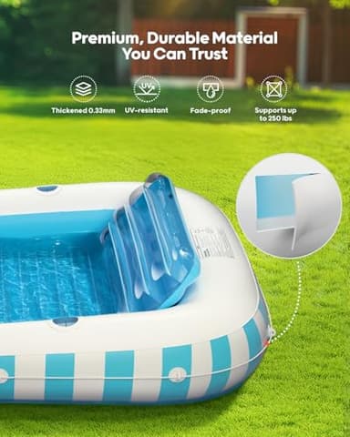 QPAU Inflatable Tanning Pool for Adults, 82"×60" Extra Large Tanning Float with Footrest, Removable Pillow, Cushion Base, 2 Cup Holders, Grip Rope – Tanning Pool Float for Backyard, Beach, Pool - Image 4
