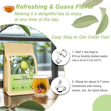 FullChea - Guava Leaves Tea Bags, 50 Teabags - Hojas De Guayaba, Premium Guava Leaf Tea - Non-GMO - Caffeine-free - Boost Immunity & Rich in Antioxidants - Image 5