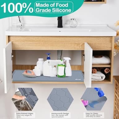 Waterproof Under Sink Mat 34" x 22", Silicone Cabinet Liner, Rubber Protector for Kitchen and Bathroom, Keeps Cabinets Clean, Dry, and Organized (Grey - Image 5