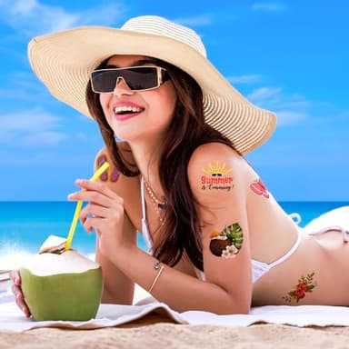 JCFIRE Summer Pool Beach Party Favors Kids Tattoos, 102 Styles Larger Tropical Hawaiian Luau Themed Temporary Tattoos for Kids Teens Adult, Waterproof Summer Stickers Party Decorations Supplies - Image 6