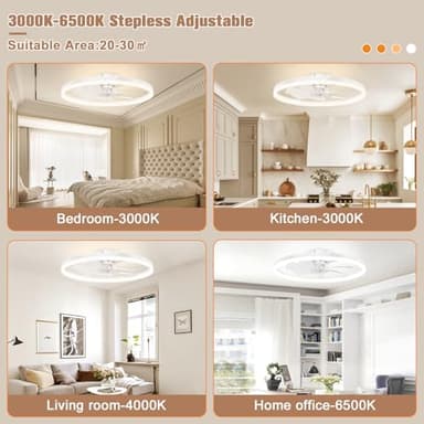 VOLISUN Low Profile Ceiling Fans with Light and Remote,23.6in Modern Bladeless Ceiling Fan with Lights,3000K-6500K Dimmable Flush Mount LED Fan Light,White Fandelier Ceiling Fans for Bedroom - Image 2