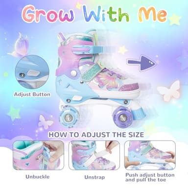 Kids Roller Skates for Girls Boys - Purple for Teenagers Youth Age 10 11 12 - Adjustable All Light up Wheels Butterfly and Flower Indoor Outdoor Sports Birthday Gift for Son and Grandson - Image 2