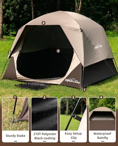 LOYEAHCAMP 4 Person Blackout Camping Tent, Easy Setup Waterproof Family Dome Tent for Camping with Rainfly, Portable Double Layer Large Family Tent for Outdoor Camping&Hiking - Image 4