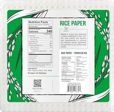 Soeos Rice Paper, White Rice Paper Wrappers, 3 Pack, 102 Sheets-Fresh Spring Roll Wrappers & Dumplings, Non-GMO, Gluten-Free, Low Carb, Vietnamese Rice Wraps (Square, 22cm) - Image 2