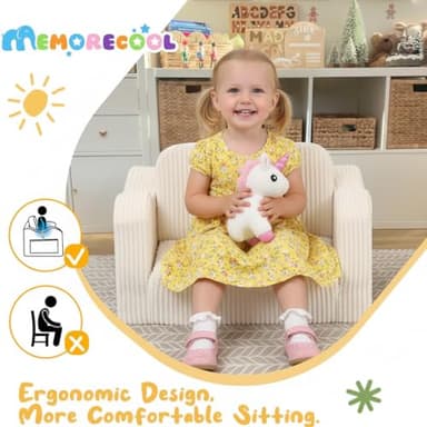 MeMoreCool Toddler Chair Comfy for 1-3 Years Old, Corduroy Kids Couch Bed Fold Out, 2-in-1 Foldable Baby Lounge Chair, Pull Out Children Sofa Bed, Beige - Image 4