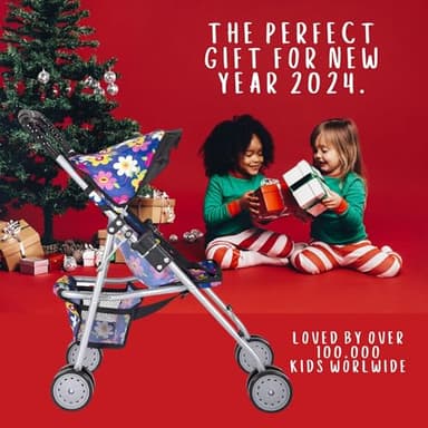 fash n kolor® - Doll Stroller My First Baby Doll Strollers Toy - Flower Design with Basket in The Bottom- Doll Accessories 2 Free Magic Bottles Included (Flower Design) - Image 2