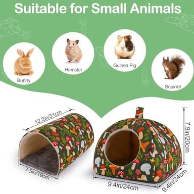 Bienbee Guinea Pig Hideout, Washable Rabbit Bed with Guinea Pig Tunnel, 2 Pack Guinea Pigs Toys Set Bunny Hideout Cage Accessories for Hamster Ferret Rabbits Bunny, Green Mushroom - Image 6