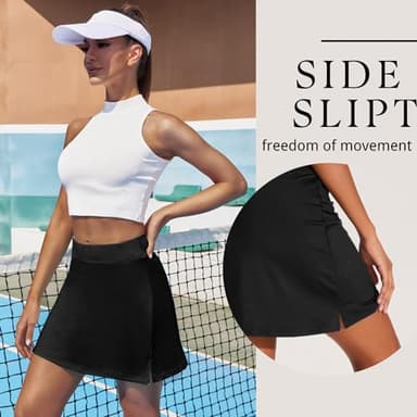 Ekouaer Golf Skirts for Woman with Pockets Silicone Grippers Tennis Skirt Inner Shorts Athletic Pickleball Running Skort,Black Large - Image 4