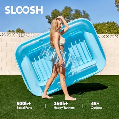 SLOOSH Inflatable Tanning Pool Lounger Float, 70" x 46" Pool Floats Adult with Pillow, 4 in 1 Suntan Tub Raft Floatie,Sunbathing Bed Lounge for Water Blow Up Kids Ball Pit Party Gifts, L-Blue - Image 6