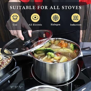 Meythway 𝐔𝐏𝐆𝐑𝐀𝐃𝐄 Stainless Steel Pots and Pans Set Non Toxic, 6PCs Kitchen Cookware Sets with Stay-Cool Handles, Non-Stick, Dishwasher Safe&Compatible with All Stovetops(Gas,Electric&Induction) - Image 5