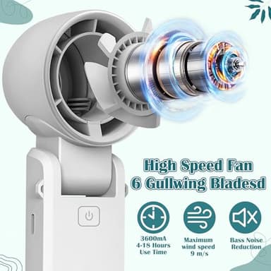 GQIRIL Mini Handheld Portable Fan - Small Foldable Personal Hand Desk Neck Fan with LED Display, 3600mAh Adjustable Speed (1-100) Rechargeable USB Hand Geld Fan Gifts for Home Travel Outdoor (White) - Image 5