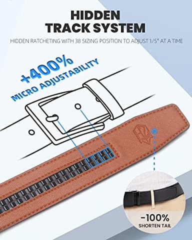 Zitahli Ratchet Belt for Men - 2 Packs Leather Mens belt For Gift Men Dress and Casual,Trim to Fit Size 34"-48" - Image 5