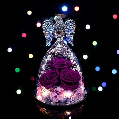 Tiaronics Mothers Day Rose Gifts for Women, Large Angel Figurines with Real Roses, Preserved Real Flower Rose for Her - Purple - Image 5
