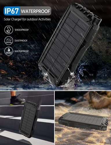 Solar Charger, Power Bank, 42800mAh Portable Charger Power Bank External Battery Pack 5V3.1A Qc 3.0 Fast Charger Built-in Super Bright Flashlight (Black) - Image 4