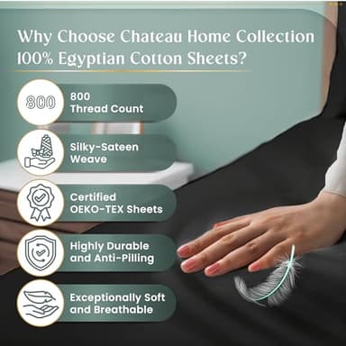 800 Thread Count Egyptian Cotton Sheets Queen Sheet Set Deep Pocket,100% Cotton Bed Sheets Queen Size Set, No Pill Soft & Comfy Naturally Cool Breathable Elasticated Sheet & Pillowcase Sets- Charcoal - Image 2