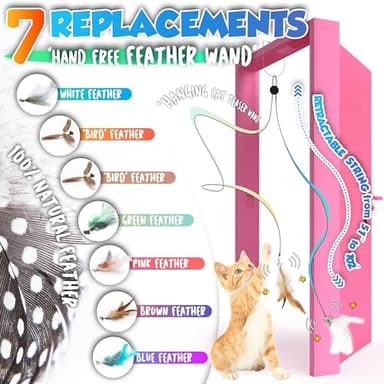 LEKEWPET Retractable Cat Feather Toys 7PCS Refills with Bell, Interactive Doorway Hanging Teaser Toys for Indoor Cats, Kitten Play Exercise Feather Teaser Wands - Image 3