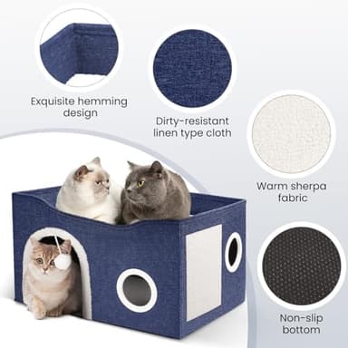 Heeyoo Cat House for Indoor Cats - Large Cat Bed Cave with Fluffy Ball and Scratch Pad, Foldable Cats Houses & Condos, Cat Hideaway, Covered Kitty Bed for Multi Small Large Kitty, 23.8x15.9x13.2 Inch - Image 5