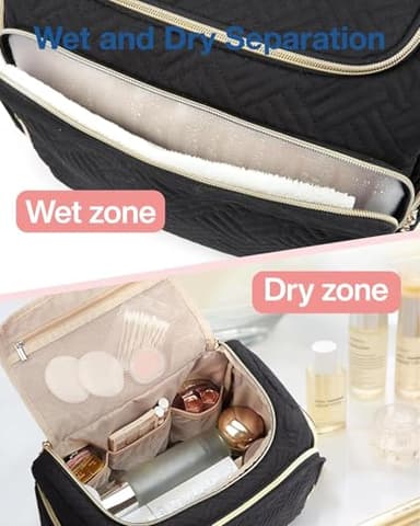 BAGSMART Travel Toiletry Bag, Large Wide-open Travel Bag for Toiletries, Makeup Cosmetic Travel Bag with Handle, Black-L - Image 2