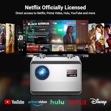 Official Licensed Netflix Smart Projector, HAPPRUN Projector 4K with Wifi and Bluetooth, DoIby Audio, Built-in Apps, Native 1080P 1000ANSI, Electric Focus, Portable Projector for Home Cinema, Bedroom - Image 2