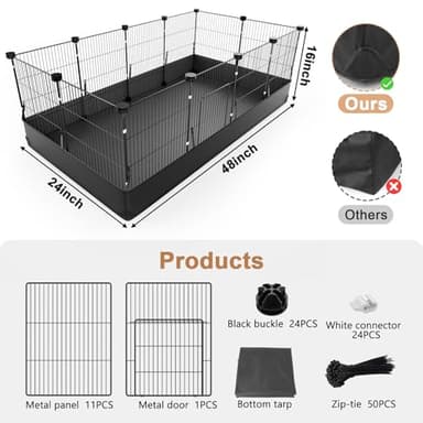 Tresbro Guinea Pig Cage with Waterproof PVC Bottom Liner & One-Hand Release Hook, Triple Fixing C&C Cage for Guinea Pigs, Bunny, Rabbit, Hedgehog, Small Animal Indoor Playpen 48''L x 24''W x 16''H - Image 6