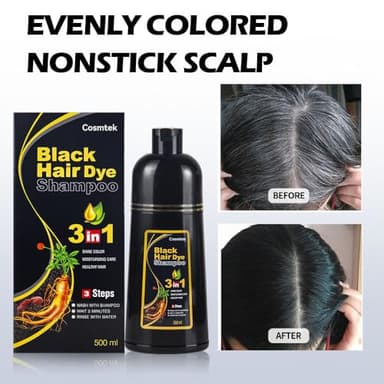 COSMTEK Black Hair Dye Shampoo for Gray Hair, Semi-Permanent Hair Color Shampoo for Women and Men, Herbal and No Ammonia, 3 in 1-100% Grey Coverage(16.9 Fl oz) - Image 2