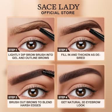 SACE LADY 3D Eyebrow Gel Long Lasting 24 Hours Waterproof Smudge-proof Brow Cream Makeup Kit (02 DARK BROWN, 0.2Fl Oz) - Image 8