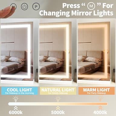 FENNIO 23" x 18" Vanity Mirror with Lights，LED Makeup Mirror，Hollywood Mirror with 3 Color Modes & Adjustable Brightness，Vanity Mirror Square White - Image 2